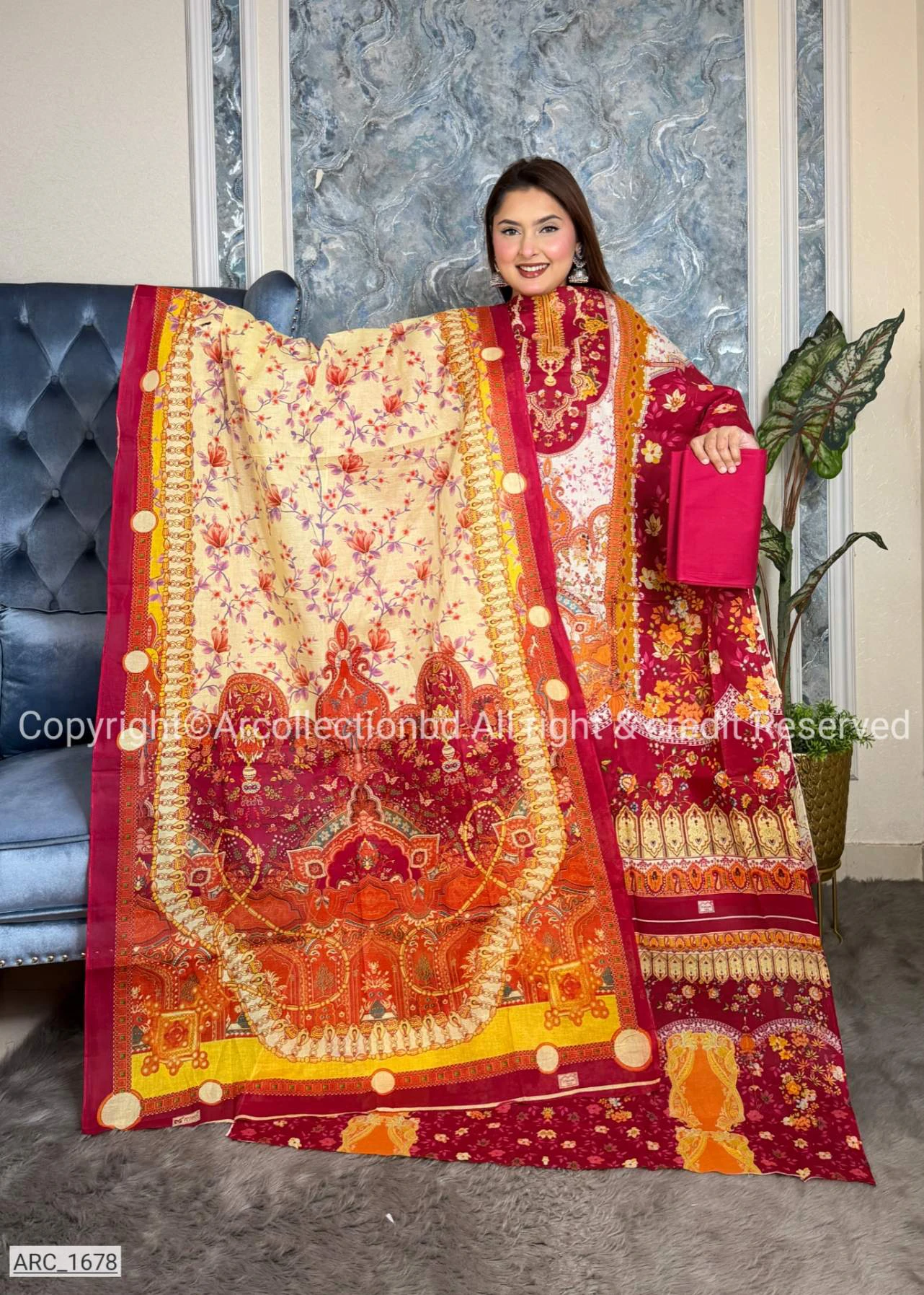 New Exclusive Digital Printed Unstitched VIP Cotton Three Pieces